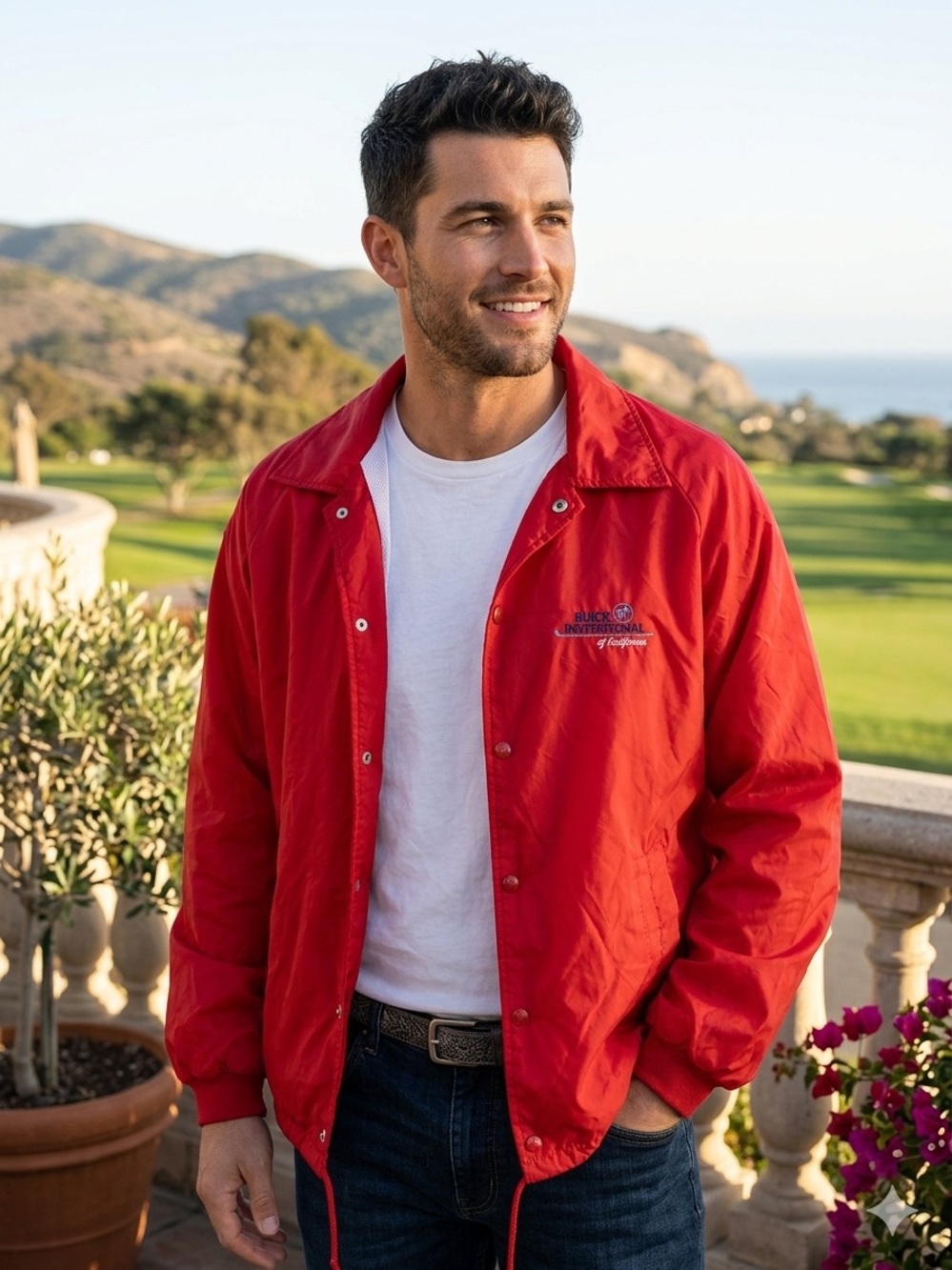 Rainbow Red Button-Front Shirt Jacket
